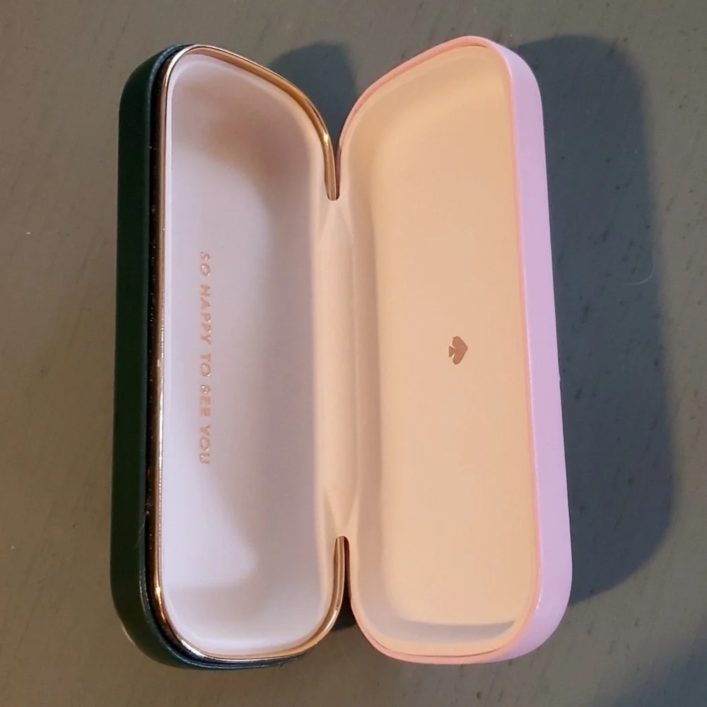 Kate Spade Eyeglass/Sunglasses Case Green & Pink HARD side Lined